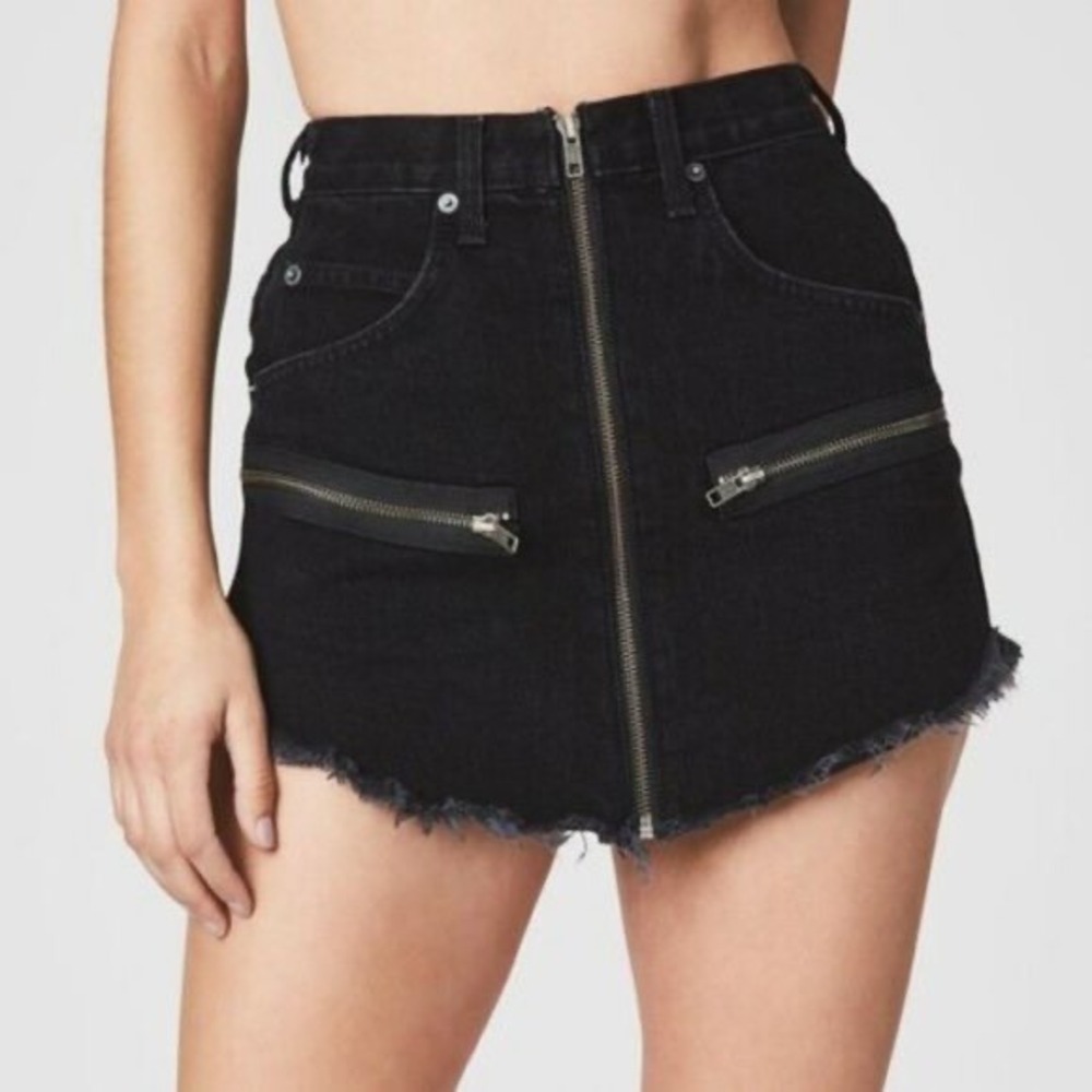 Carmar Denim‎ Mini Skirt Womens 29 Zip Front Frayed Y2K Moto Goth Grunge Black